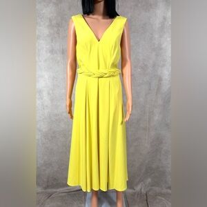 Badgley Mischka Yellow Pleated Maxi Dress